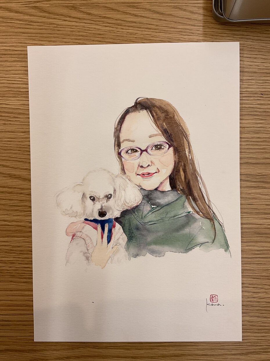 送料込み！手描き水彩原画を2Lサイズで届けます 家族の記念日や大切な方へのプレゼント、ペットとの思い出に！ イメージ6