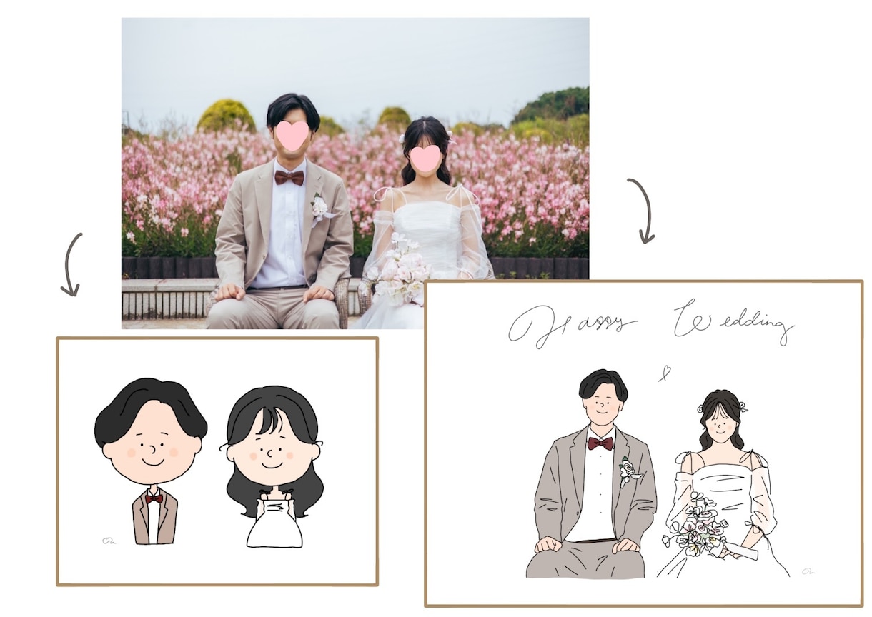 ウェディング用似顔絵イラスト作成します 2種類の似顔絵イラスト描きます！ イメージ3