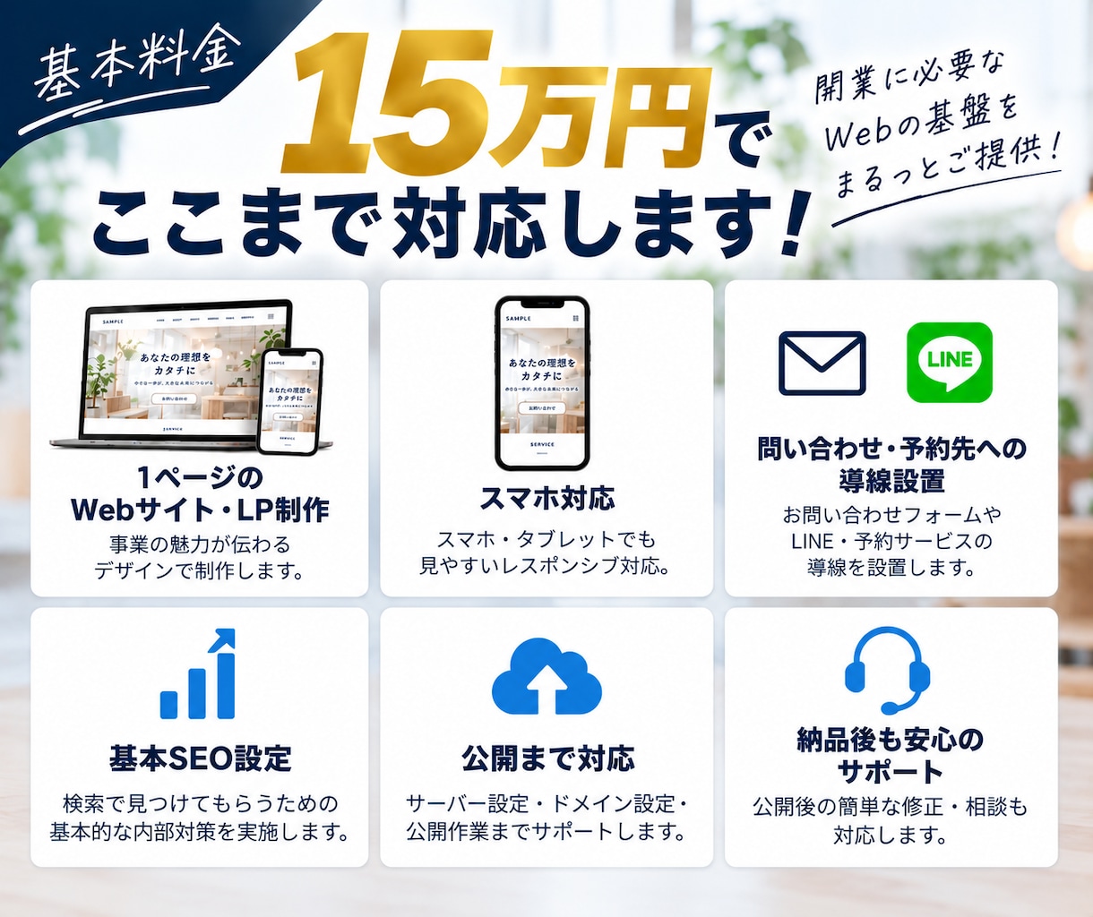 開業・新規事業のデザインとWebをまとめて作ります 15万円でLP・Web・問い合わせ導線までまとめて開業準備 イメージ2