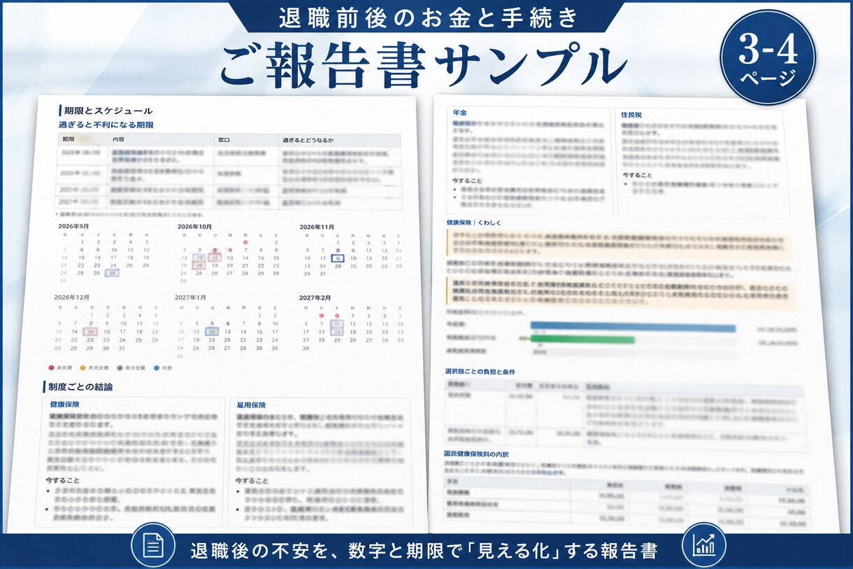 退職前後のお金・手続きの不安を整理します 社労士・FP視点で、失業給付・健康保険・年金等の確認点を整理 イメージ4