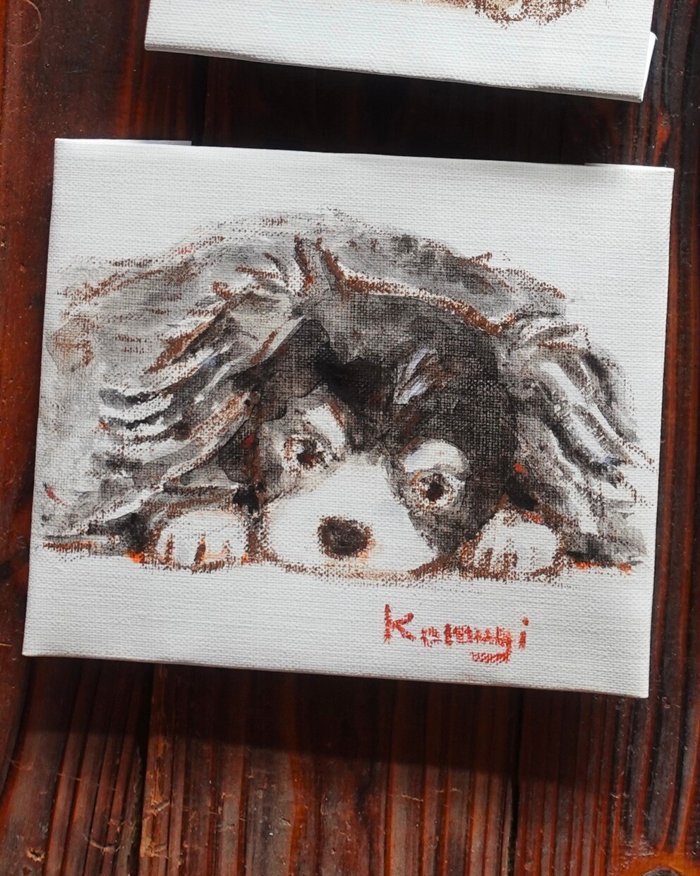 切りっぱなしの麻キャンバス布に似顔絵を描きます 麻100％のやさしい素材感。ギフトや記念に。 イメージ4
