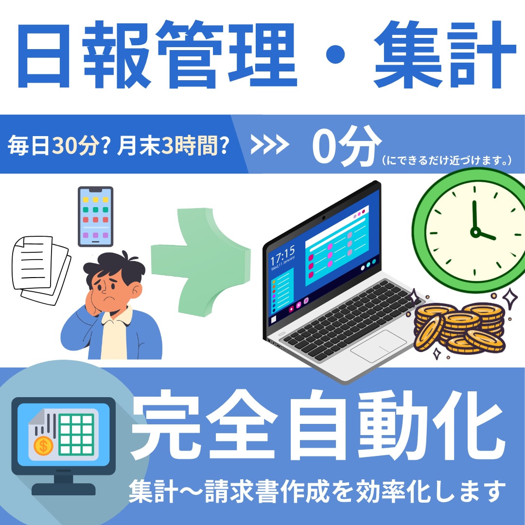 配送会社向け★日報と請求書を自動化します 面倒な日報集計と請求書作成を月々5分に短縮します イメージ1