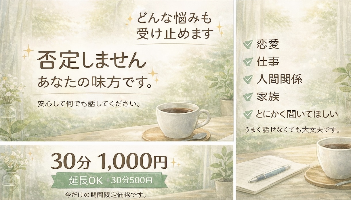 あなたとの共感で安心させます 急かさず、最後まで味方でいます イメージ1