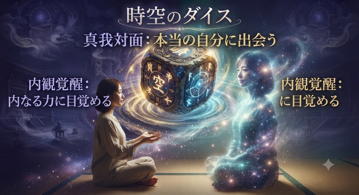 古い日本語と賽を使い遊びの中で己の真理の旅に出ます 古語という羅針盤を頼りに、自己の本質を探求する内省の旅。 イメージ1