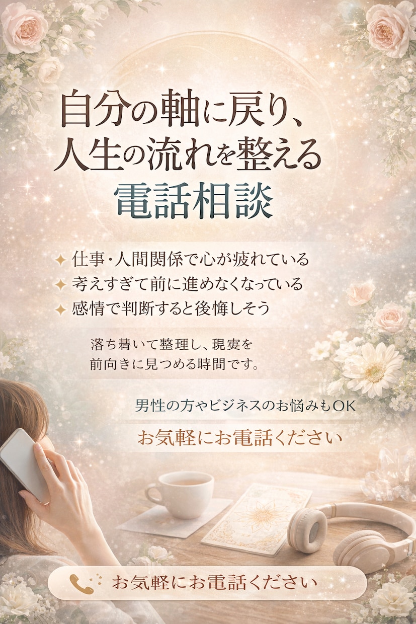 人生の流れと感情の軸を整える電話セッションします 表面的な答えではなく、人生の本質を整えます イメージ1