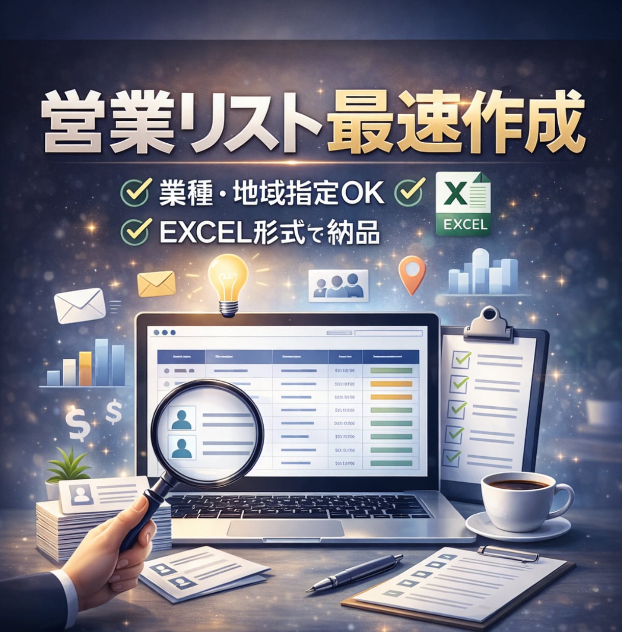 条件指定で営業リストを高速作成します 業種・地域等の希望条件で営業ですぐ使える形式で納品 イメージ1