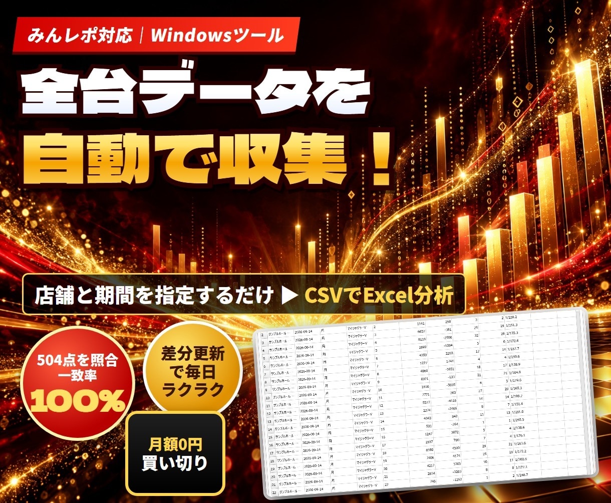 パチスロ全台データ自動収集ツールを販売します みんレポ対応。店舗と期間を指定して全台を収集 イメージ1