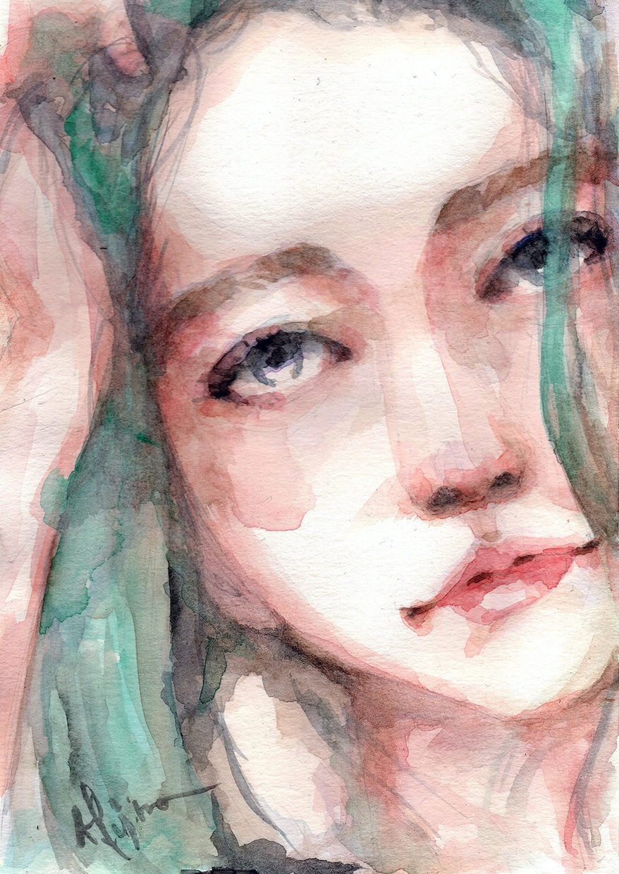 クールな女性の水彩画、描きます 個人所有やアイコンなどに　原画プレゼント(送料無料) イメージ2