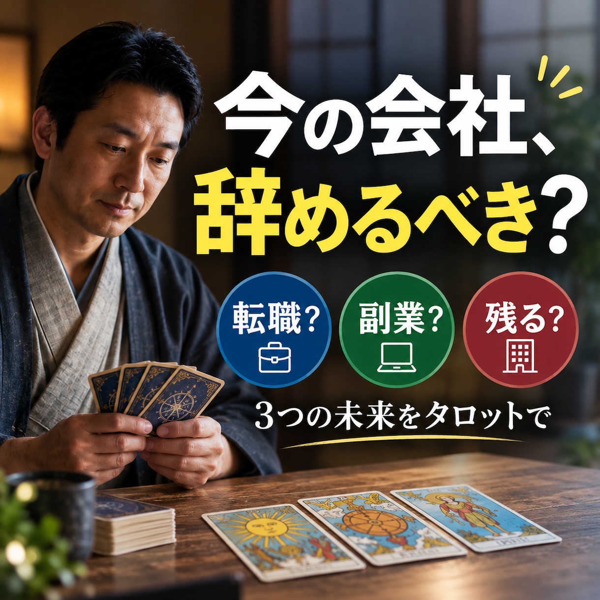 今の会社を辞めるべき？タロットで読み解きます 転職・副業・現状維持｜3つの未来を比較して今の一歩を鑑定！ イメージ1