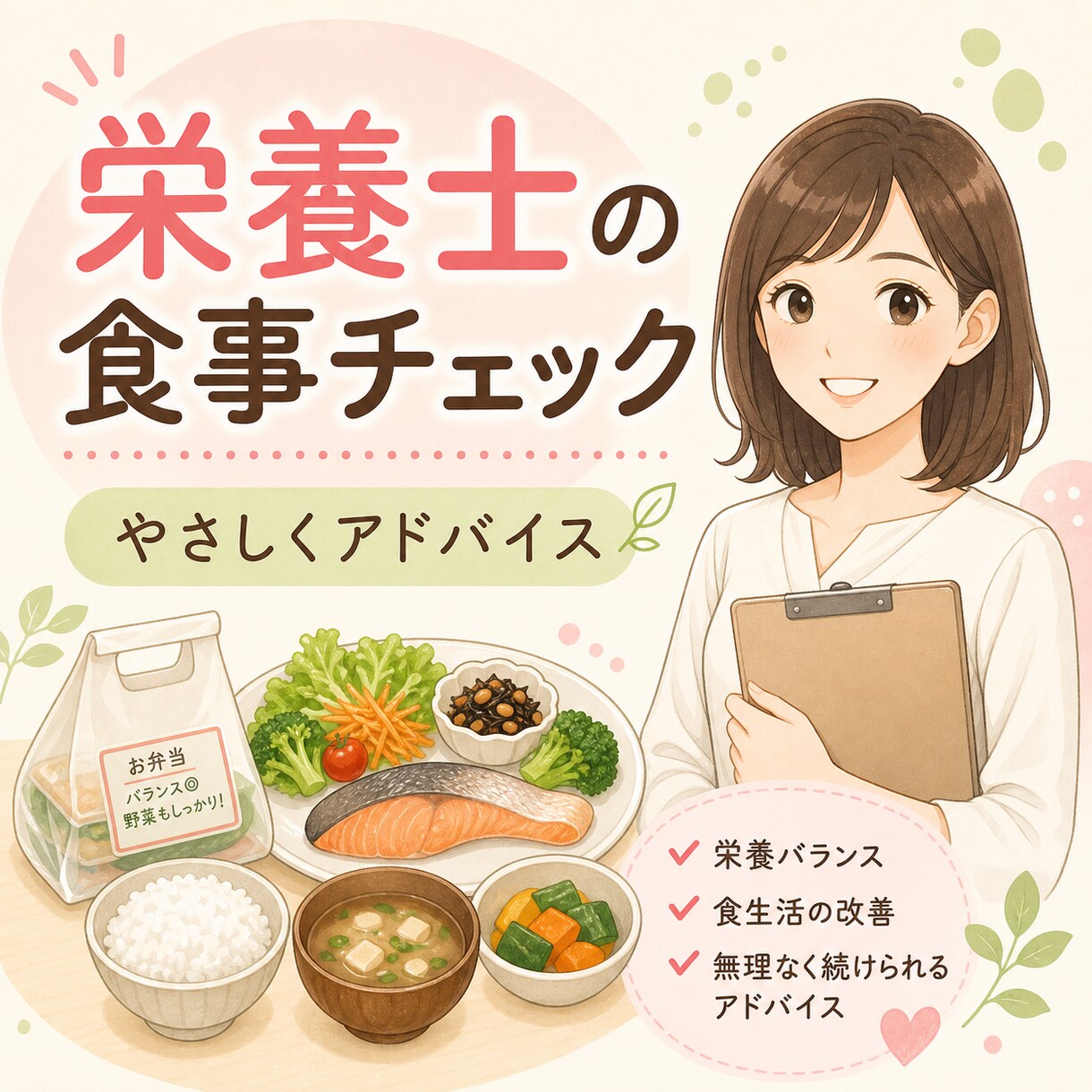 栄養士が1日の食事記録をやさしく添削します コンビニ・外食多めでもOK！無理なく食事改善を提案します イメージ1