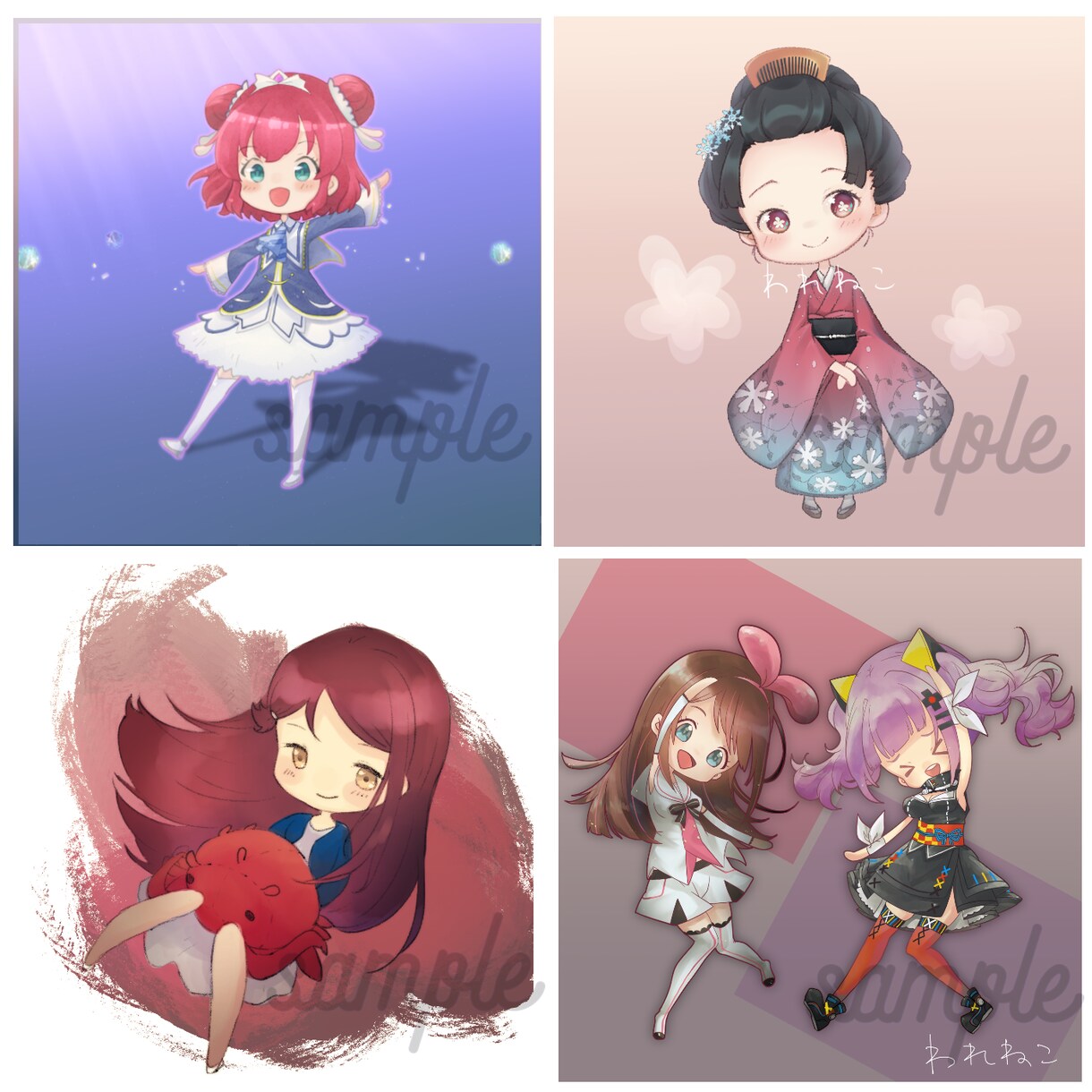 女の子のアイコンイラスト描きます 等身大とミニキャラで絵柄が選べます イメージ6