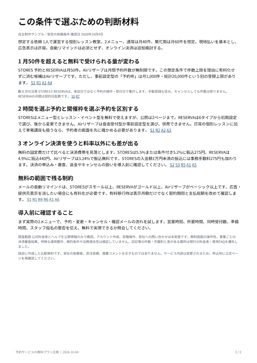 公式情報から3サービスの違いを比較表にまとめます 3社×6項目・PDF2ページとCSVで納品 イメージ2