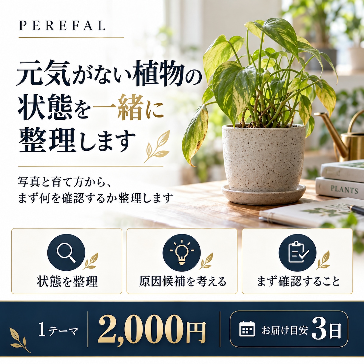 元気がない植物の状態を一緒に整理します 写真と育て方から、まず何を確認するか整理します イメージ1