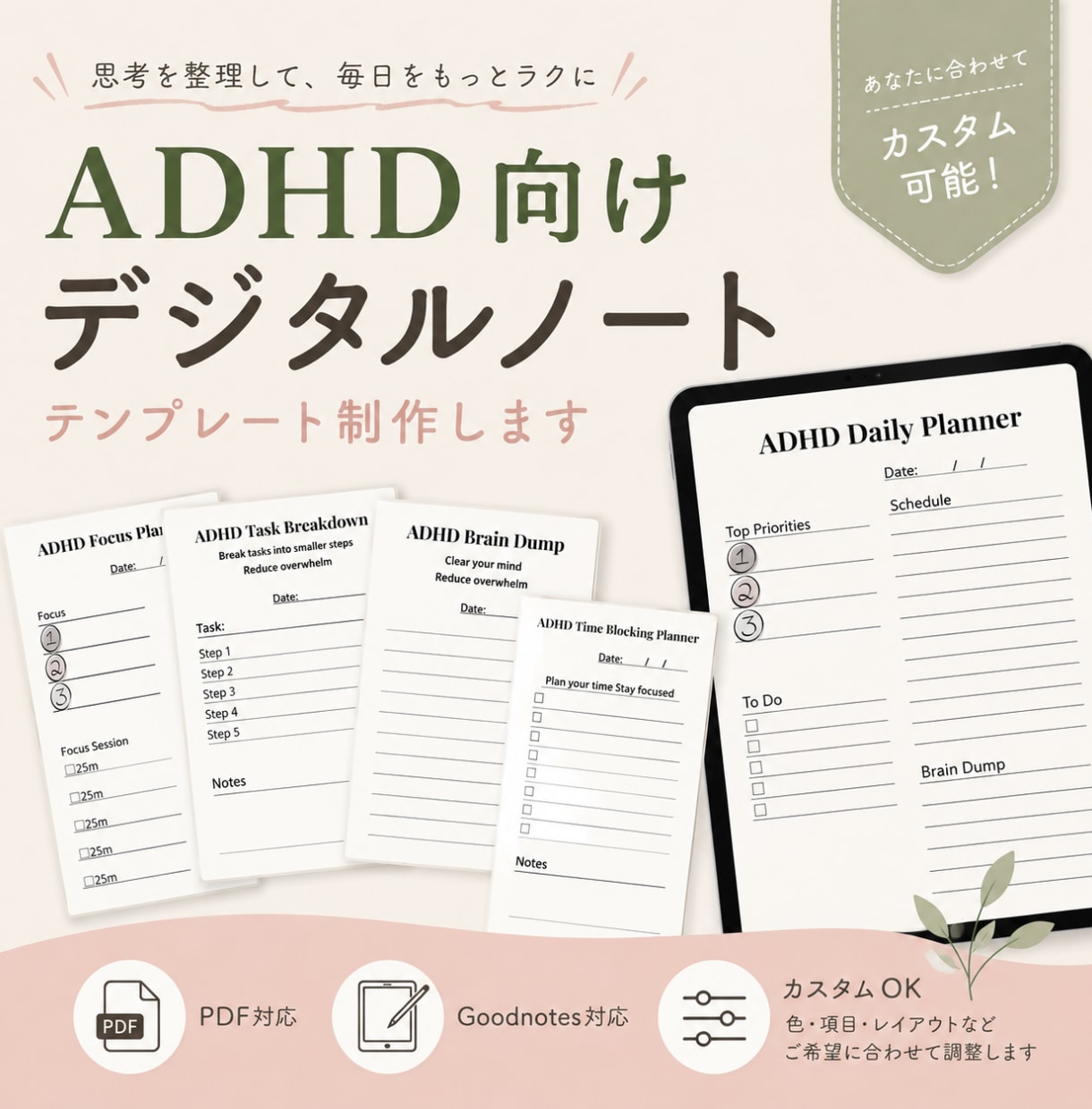 ADHD用の整理するノートテンプレートを制作します PDF・Goodnotes向け / ノート目的のカスタム可能 イメージ1