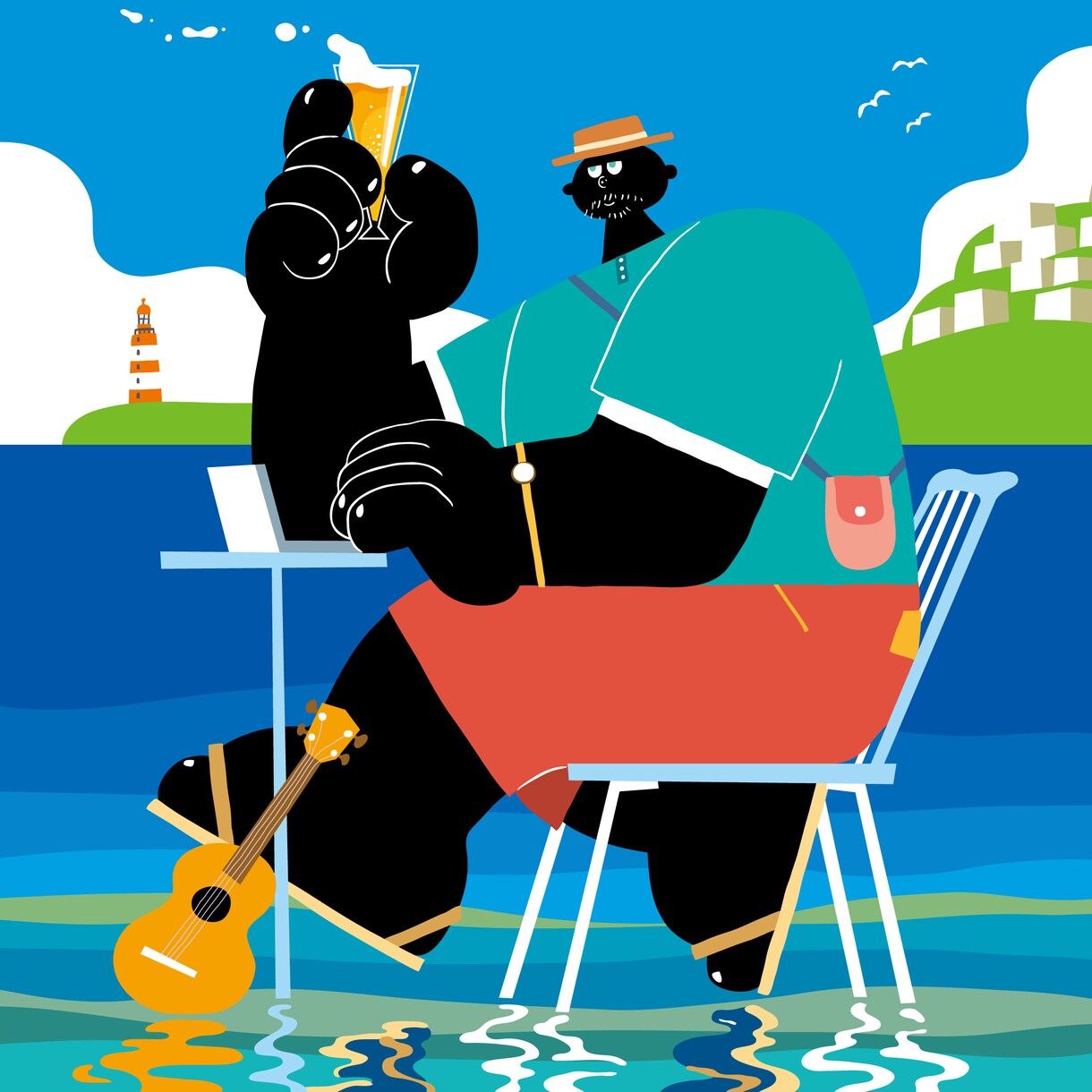 音楽聴いてビール飲んで楽しくなるイラスト描きます この変なキャラがのんびりと登場するイラストです。 イメージ2