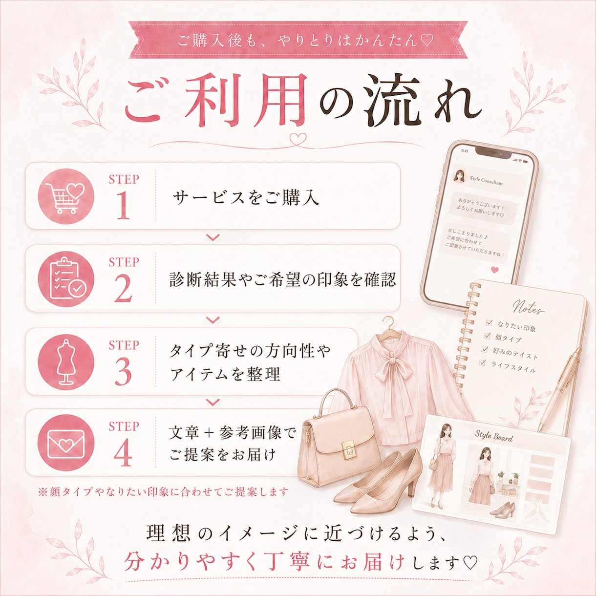 なりたい印象へのタイプ寄せ提案いたします 似合う軸を活かして印象を整えます イメージ3