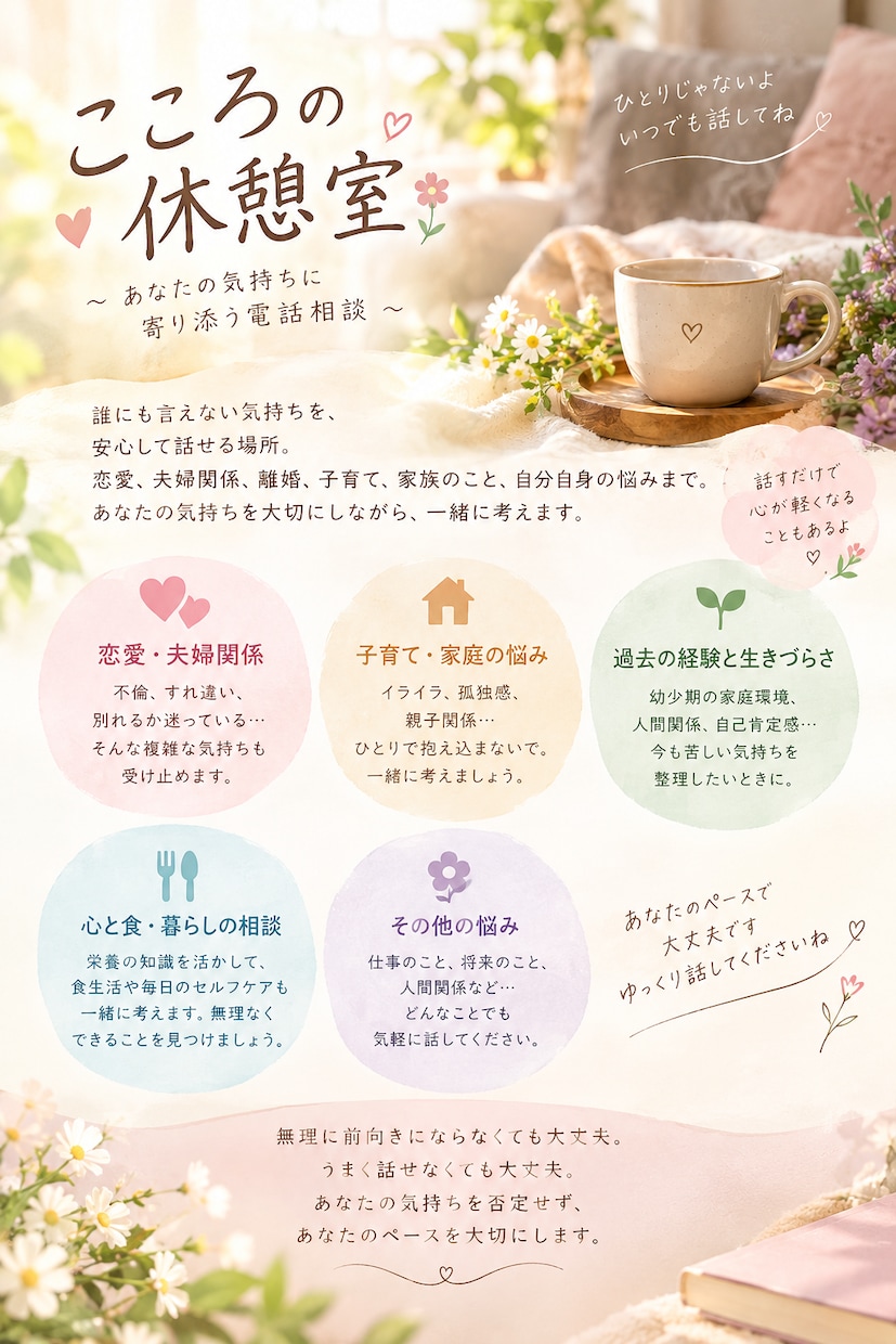 お悩み愚痴聞きます シンママで人生色々あったからこそ聞ける、寄り添える。 イメージ1