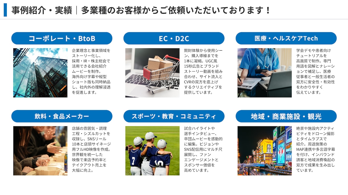 高品質な動画をプロがまるごと制作・編集します PR動画・YouTubeコンサル・SNS動画まで実績50本 イメージ5