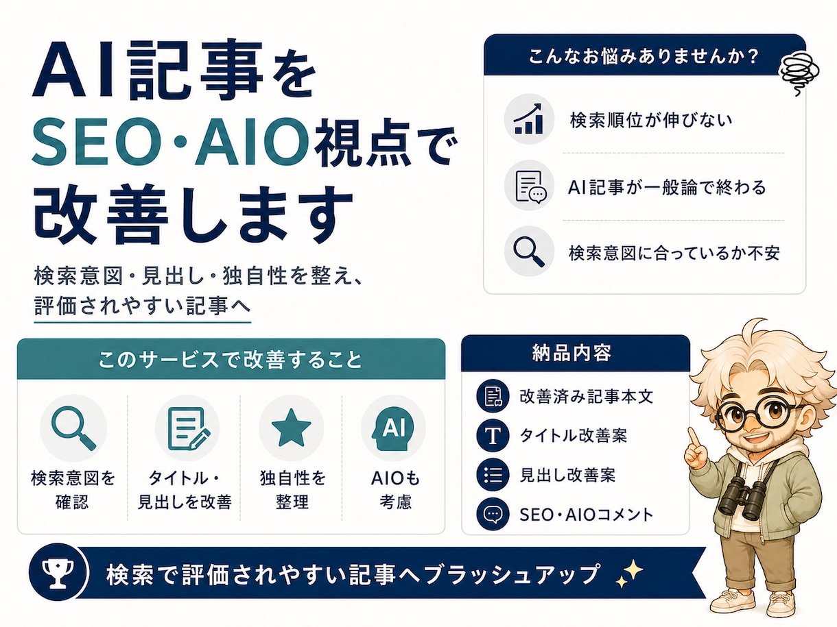 AI記事をSEO・AIO視点で改善します 検索意図から読まれる記事へ整えます イメージ1