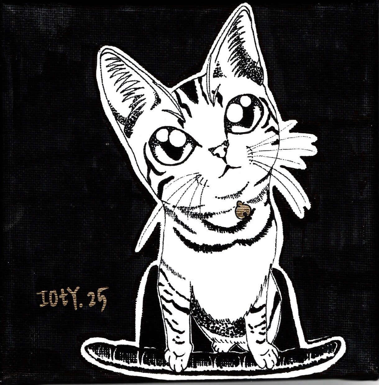 あなたの猫ちゃんを世界に1つだけのアートにします 10cmキャンバスに黒ペンで似顔絵を描きます イメージ1