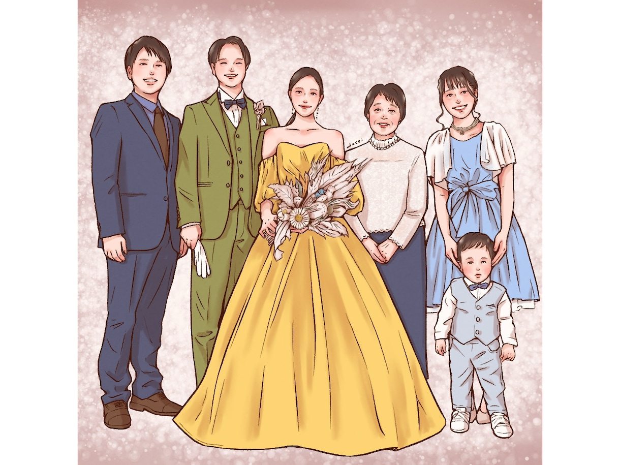 目を引くセンスの良い似顔絵ウェルカムボード作ります リアルで可愛い！お花や小物好きなものを詰め込んだイラストに。 イメージ6