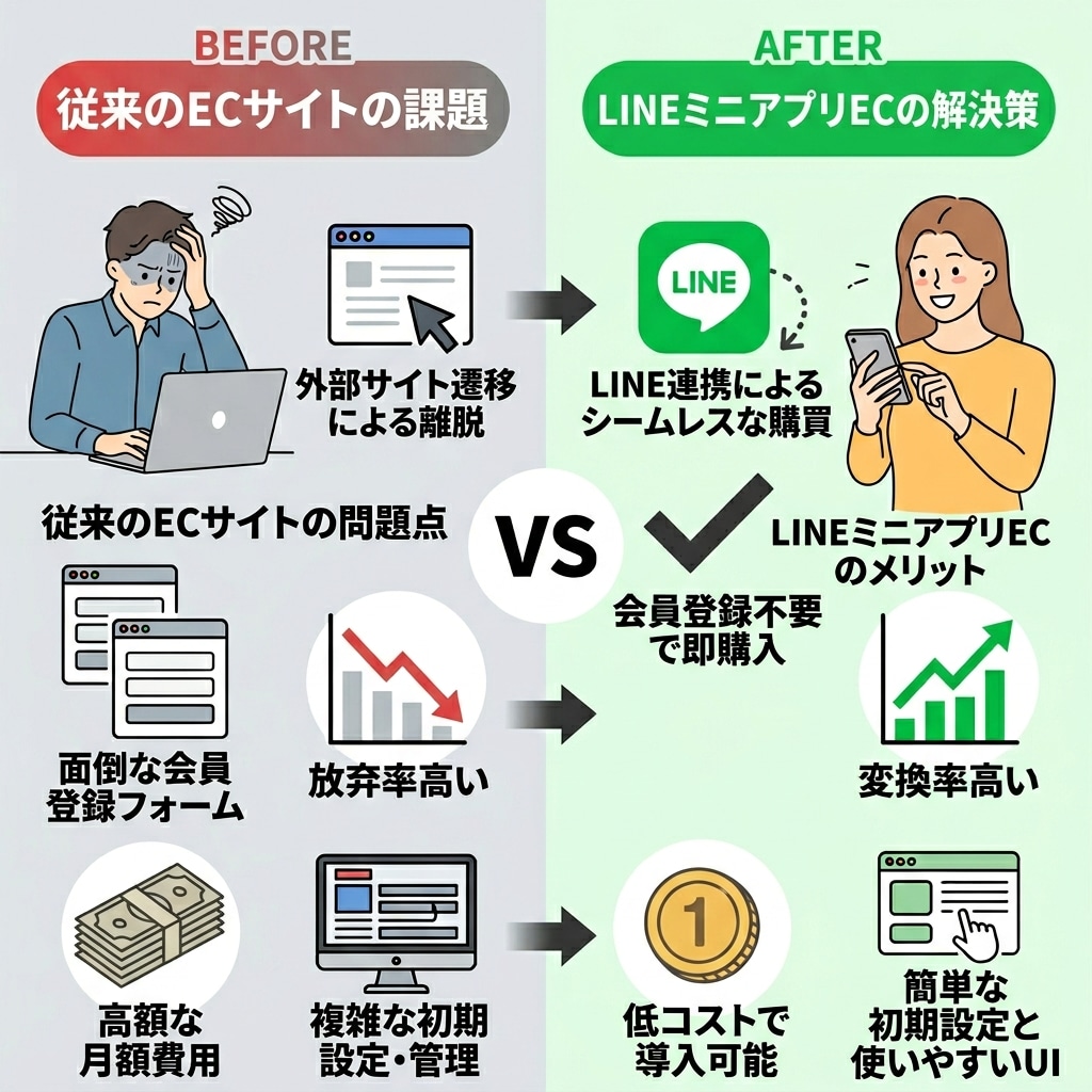 LINEミニアプリ内でECサイトを制作します LINEを開くだけで購入完了！手軽なEC構築 イメージ3