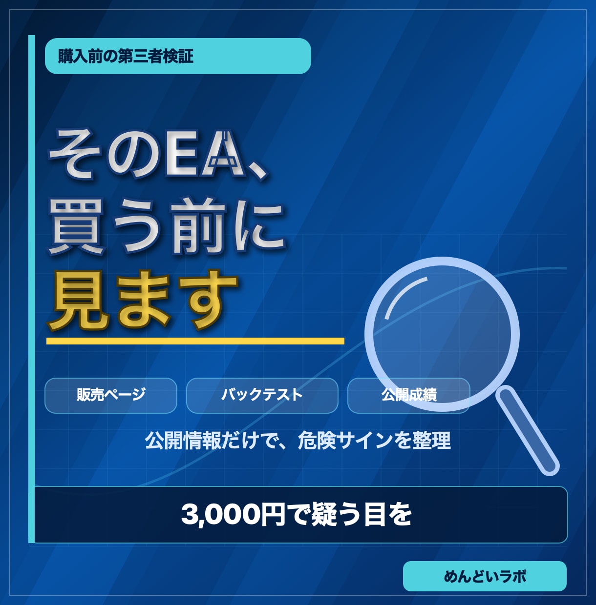 EAのバックテスト、購入前に第三者の目で検証します EA購入前に、公開情報から危険サインを洗い出す一手を。 イメージ2