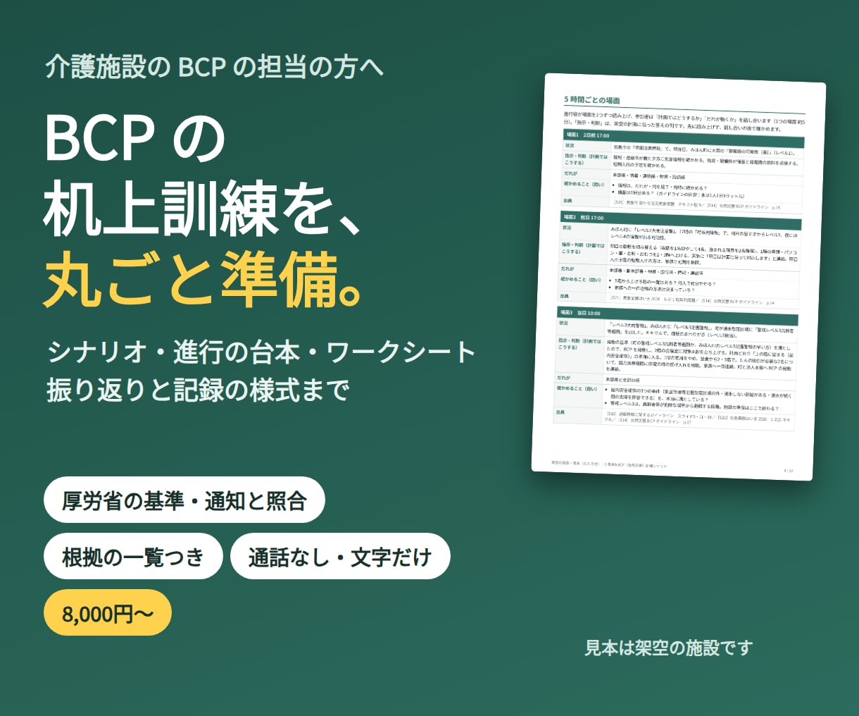 介護施設のBCP机上訓練シナリオを丸ごと作ります 進行の台本・場面・振り返りと記録の様式まで、施設に合わせて イメージ1