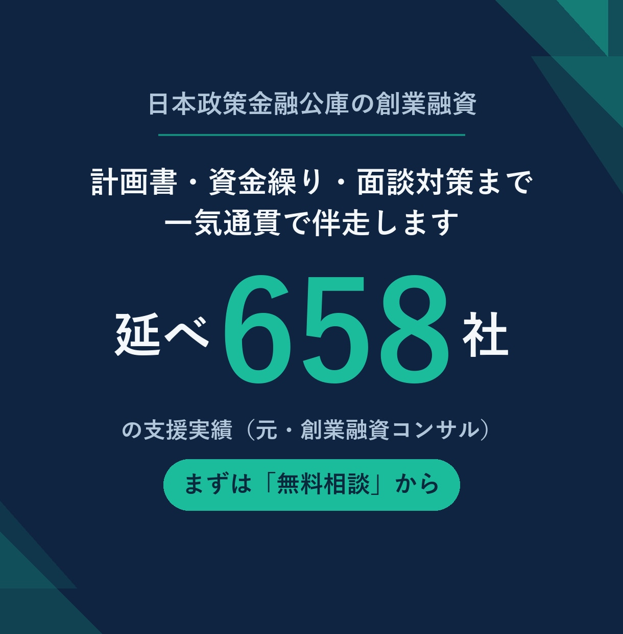 公庫の創業融資｜計画書・面談対策まで仕上げます 延べ658社の経験で、初めての公庫融資を"通る形"に。 イメージ1
