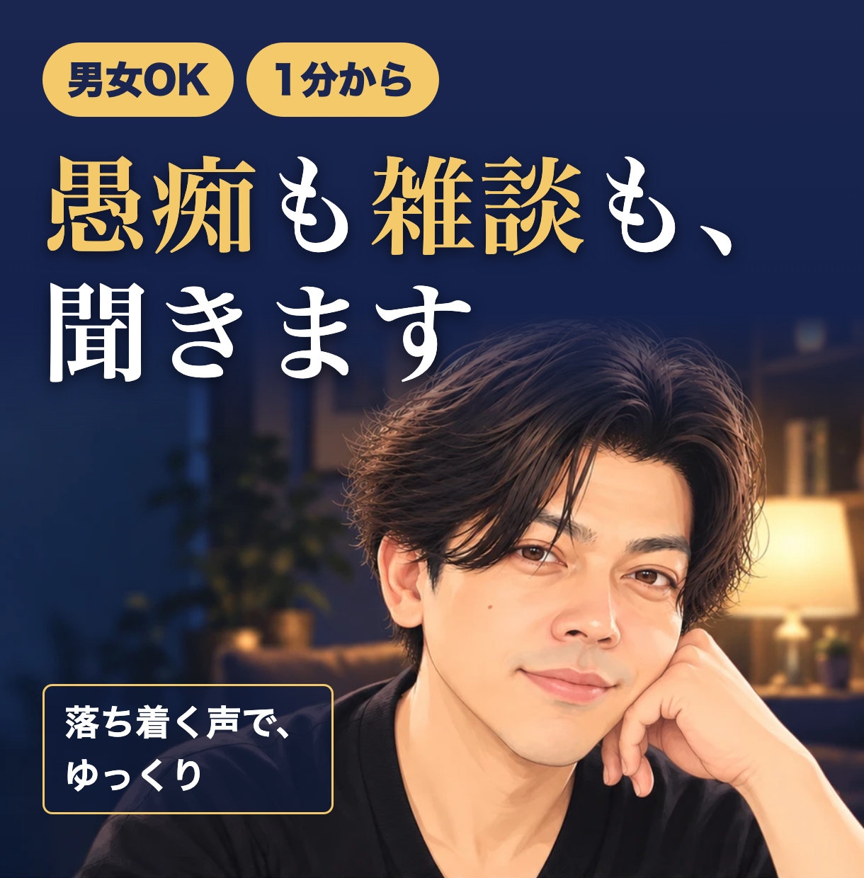 人生3周目と言われる落ち着きで愚痴を聞きます 1分からOK｜落ち着いた声で、否定せず最後まで聞きます イメージ1