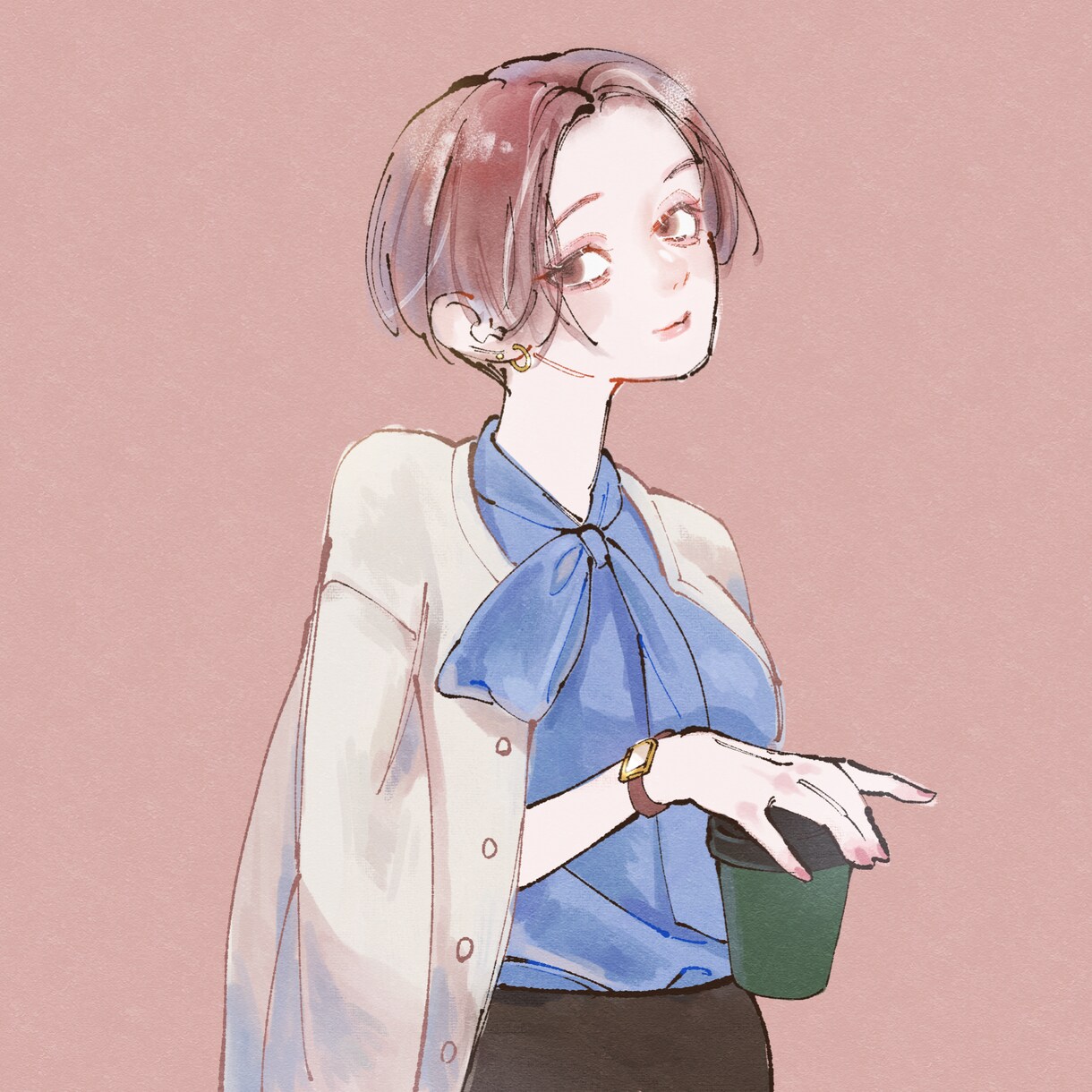 ふんわりおしゃれな女性SNSアイコンを描きます 女性の表情、仕草、ファッション、髪型にこだわったイラスト制作 イメージ4