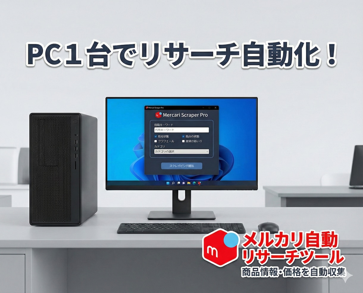 メルカリ商品リサーチ自動化ツールを提供します 面倒な商品リサーチを自動化！CSVで一括出力します！ イメージ1