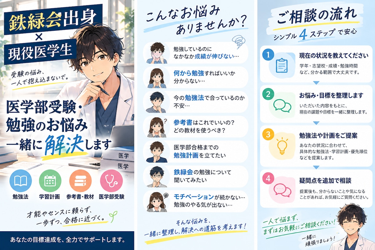 鉄緑会出身現役医学生が勉強の相談に乗ります 才能やセンスは不要、合格への道筋を整理します！ イメージ1