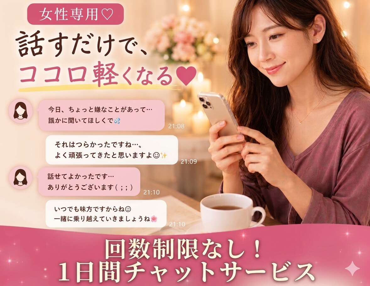 女性専用　風俗の不安、悩み、葛藤を静かにほぐします 独りじゃない　誰にも言えない想いを、そっと受け止めます イメージ1