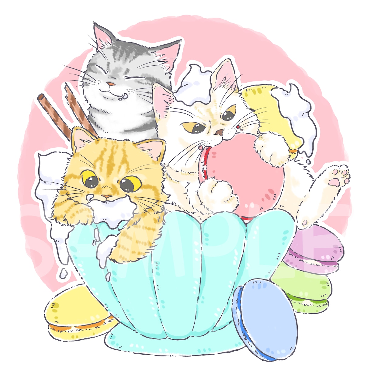 動物・ペット×お菓子イラスト☆かわいく描きます 犬・猫・鳥どんな子でも・商用利用オプション有・ラフまで無料 イメージ5