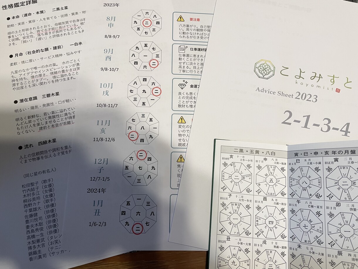 2023年九星氣学鑑定書を作成します 今年行けば運氣が爆上がりする方角と開運タイミングをサポート イメージ2