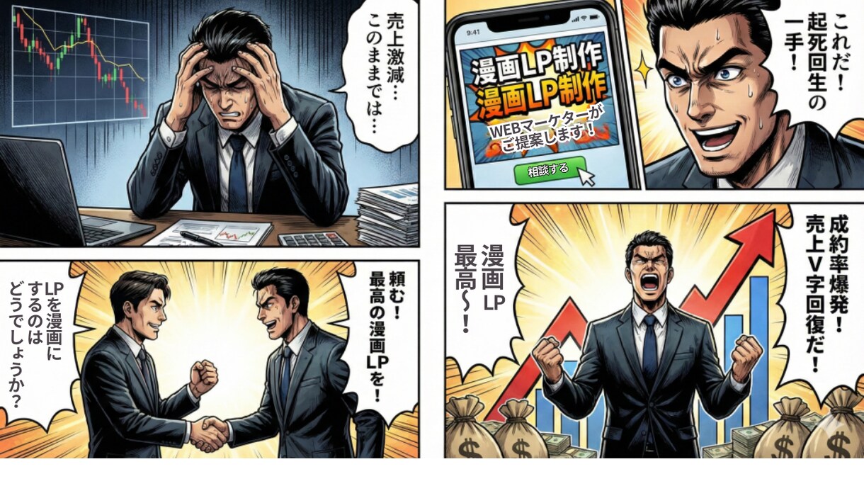 プロのマーケターが伝わる広告漫画LPを制作します web広告や漫画動画、LP、チラシなどを親しみやすい絵柄で！ イメージ5