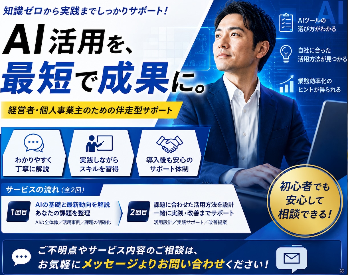経営者・個人事業様特化 AI駆動経営支援します 【経営者・個人事業様特化】AI活用を実践・導入まで伴走します イメージ1