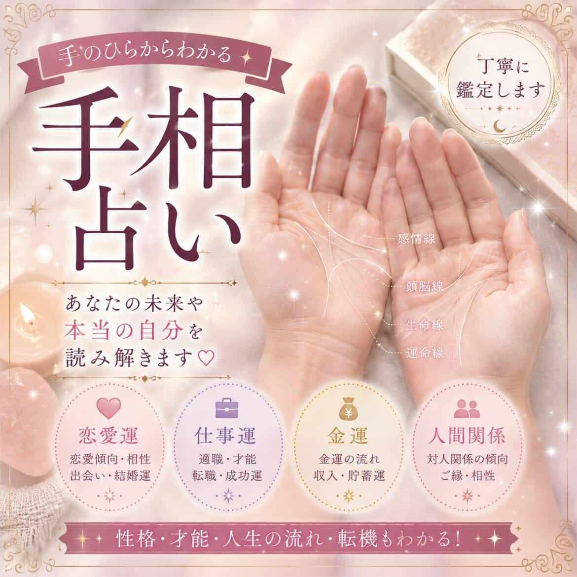 恋愛も仕事も手相で丁寧に占います 年齢問わずどなたでも丁寧に鑑定します イメージ1