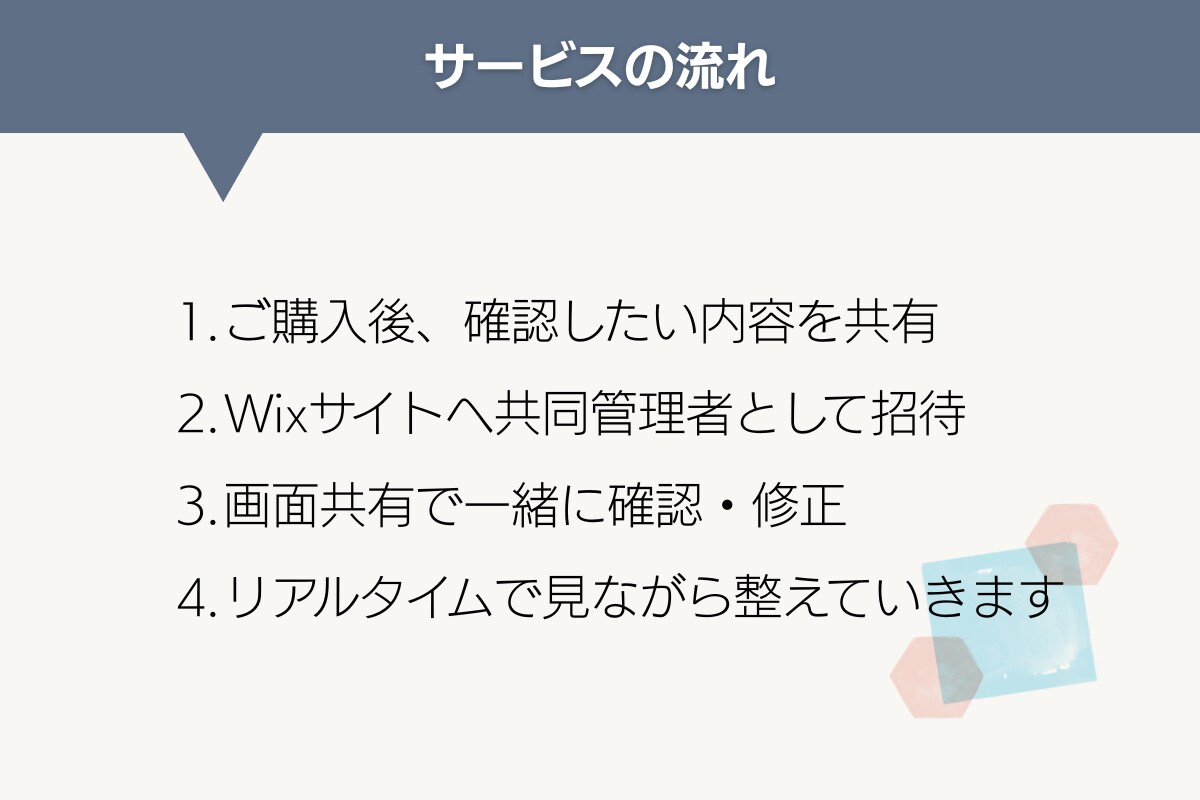 Wixサイトを画面共有で一緒に確認・修正します Wix初心者さんや、自分で運用したい方のリアルタイム相談に イメージ3