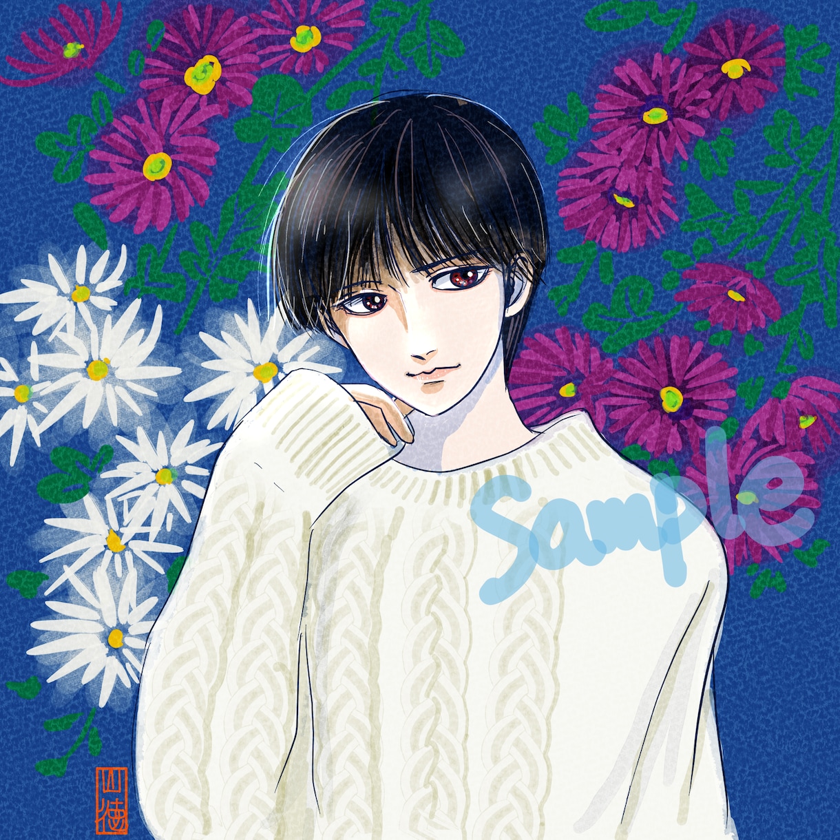 和風の背景にカッコ可愛い男子、女の子を描きます 元着物友禅絵師がお好みの和風背景にご希望の子を描きます！ イメージ3