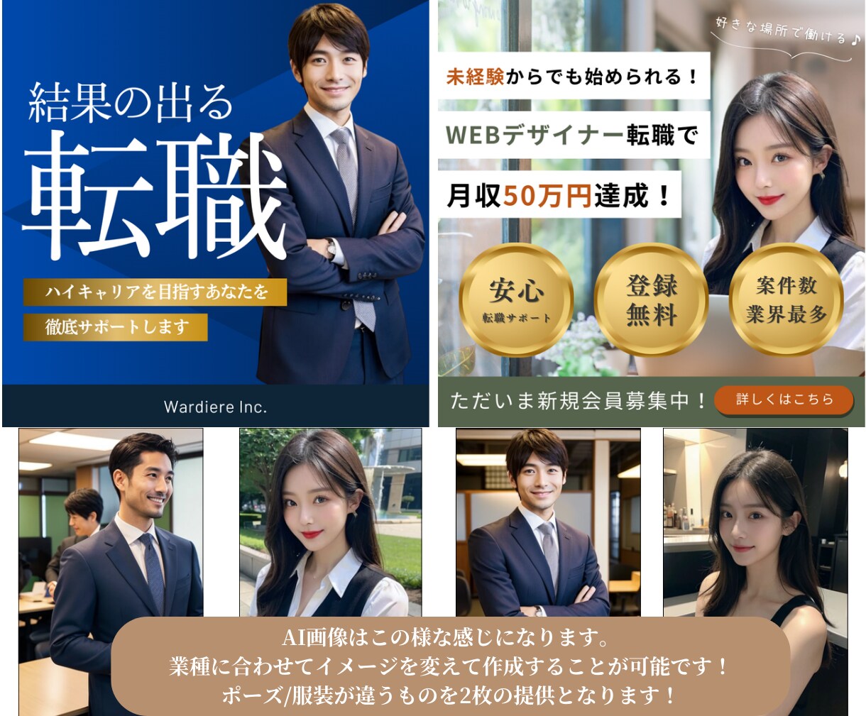 AI人物を入れたバナー/SNS広告作成します AIっぽくない人物画像で広告を！ イメージ3