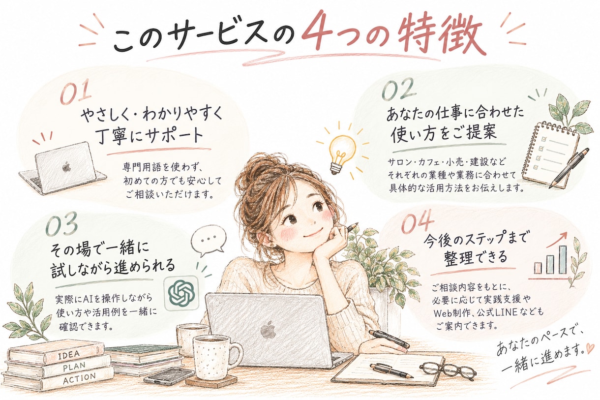 あなたの仕事に合うAI活用を一緒に整理します 難しい言葉なしで、仕事に使える方法を一緒に考えます イメージ5