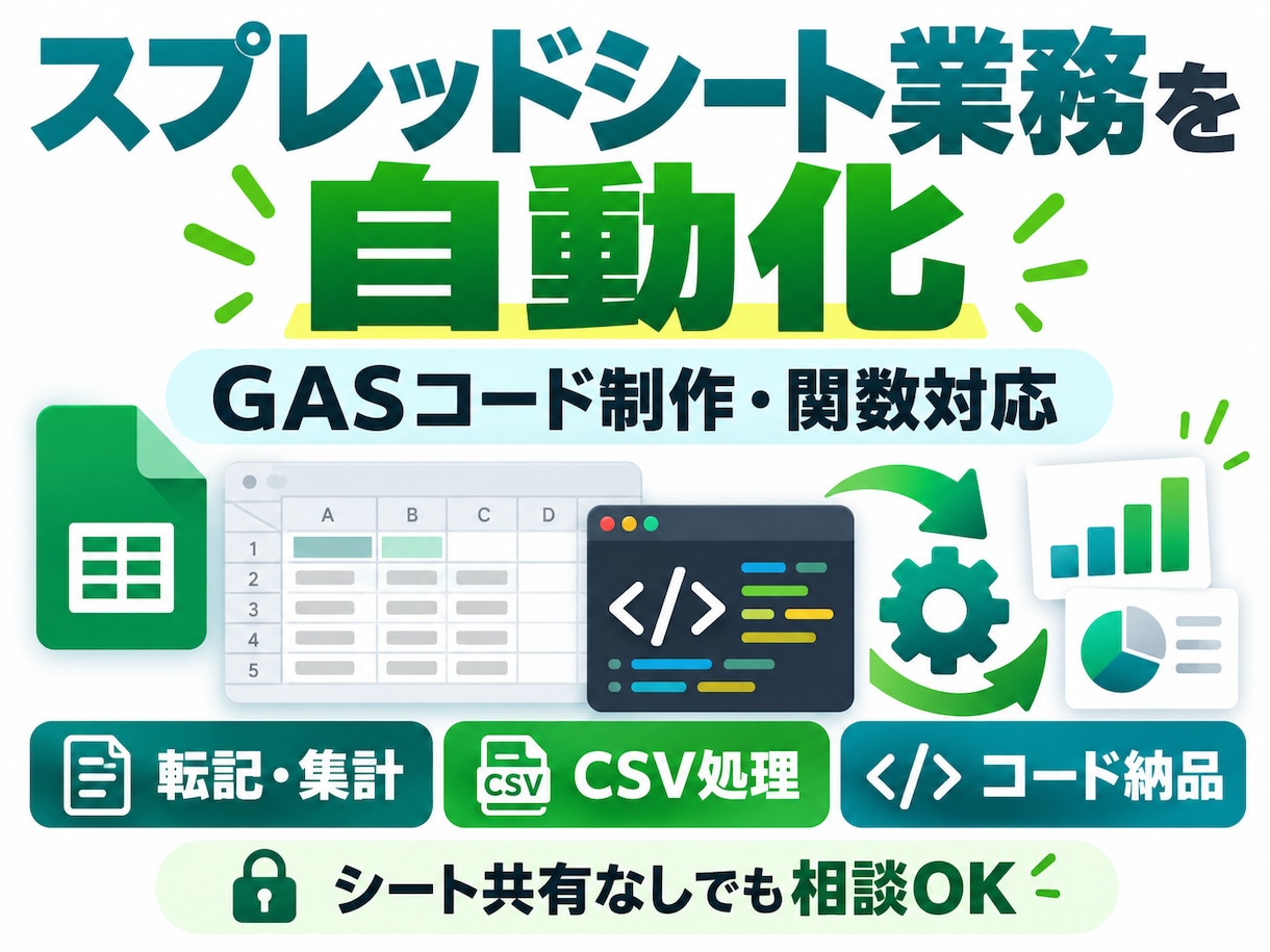 GASでスプレッドシート業務を自動化します 転記・集計・CSV処理などのGASコードを納品します イメージ1