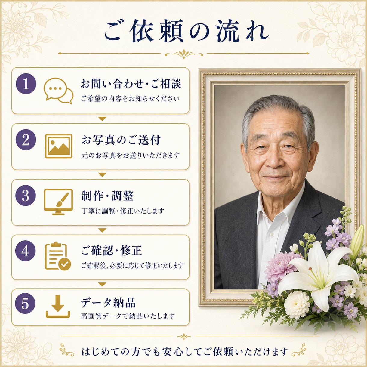 遺影写真データを丁寧に作成します 古いお写真も自然で美しく整えます イメージ4