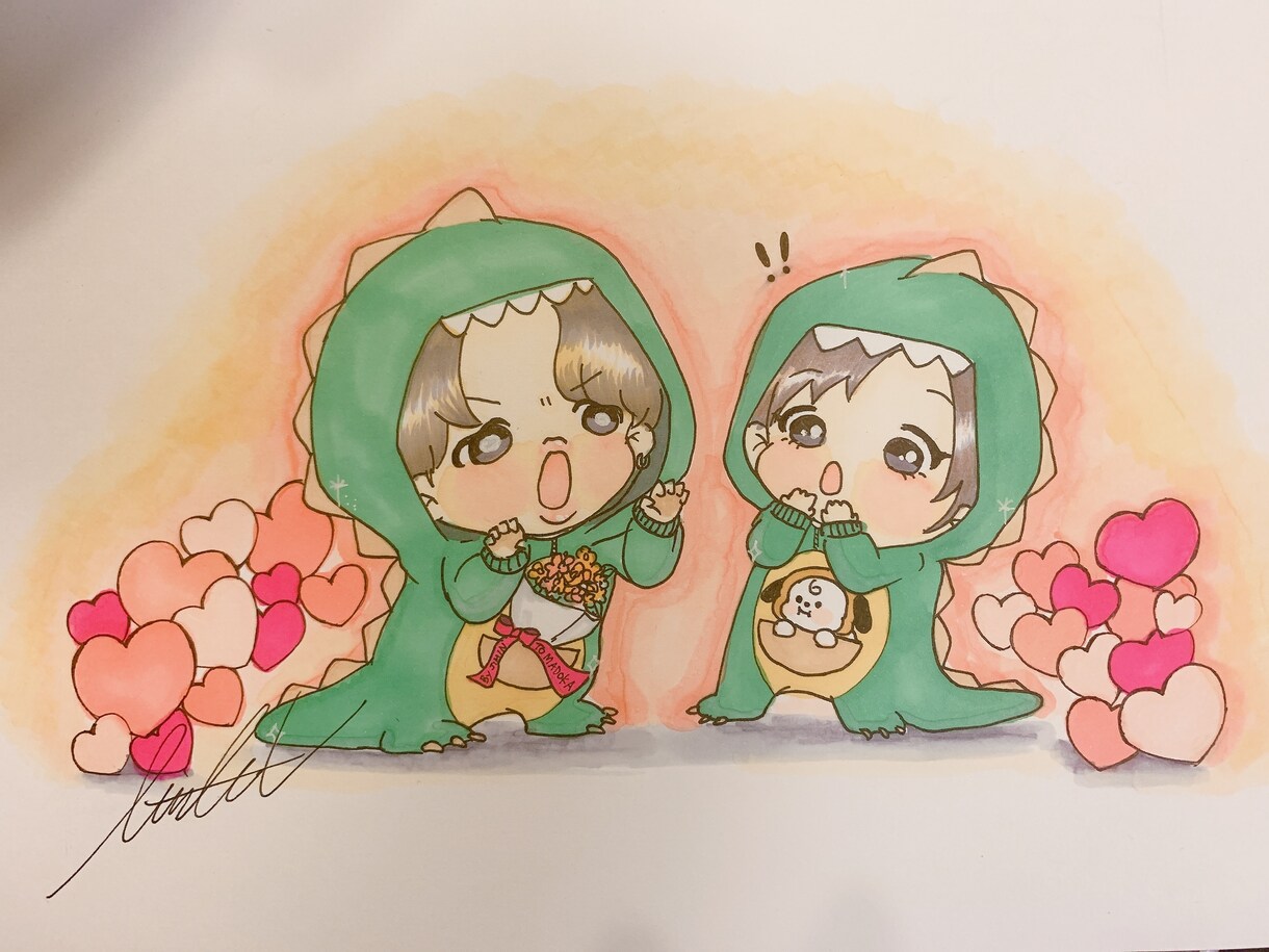 色紙や紙に似顔絵描きます littleVの絵柄でアナログイラスト描きます♡ イメージ4