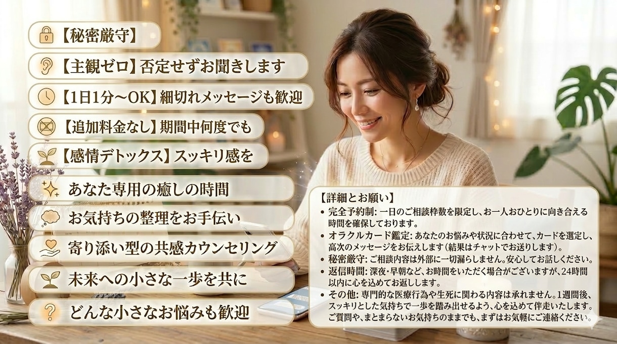 1週間無制限チャット相談全力であなた寄り添います 一人じゃ苦しくて耐えられない…そんなあなたの気持ち全力傾聴 イメージ2