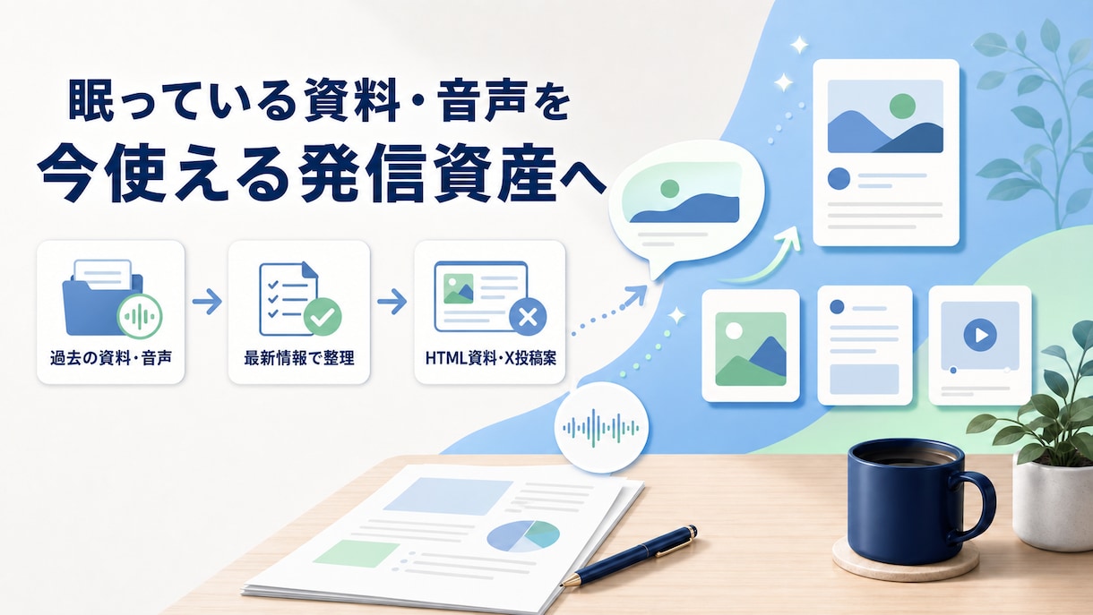 資料・音声を発信素材に再編集します 眠っている素材を、今使える発信資産へ イメージ1