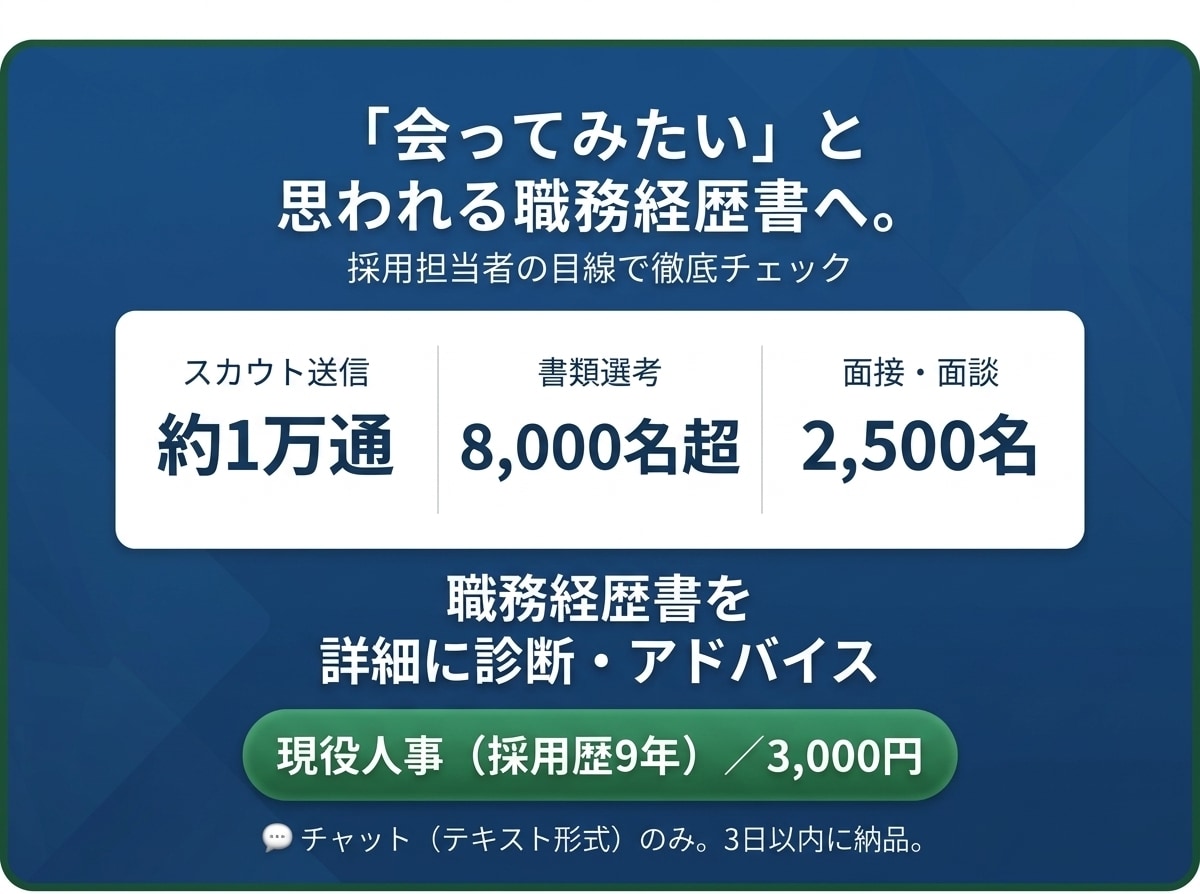 現役人事が職務経歴書を最大7項目で診断します 書類選考8,000名／スカウト10,000通の視点で解説 イメージ1