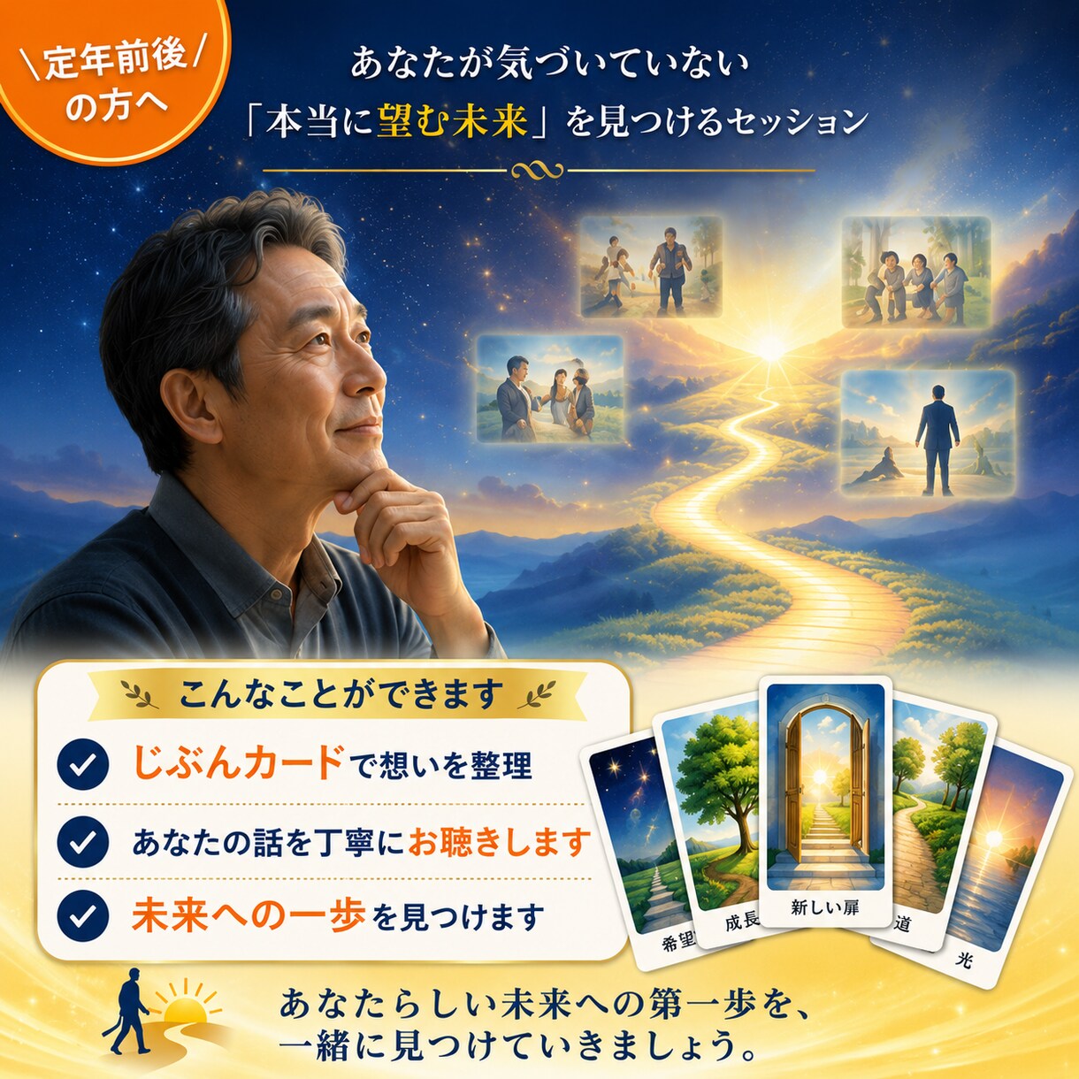 後悔しない定年後の選択を支援します あなたが気づいていない「本当に望む未来」を見つけるセッション イメージ3